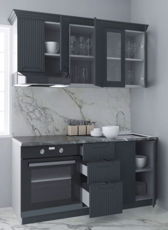 Bucatarii Moderne - Set bucatarie SPACE 160 cm, 6 corpuri, corp cuptor, cu sertare, blat termorezistent, fronturi MDF, antracit