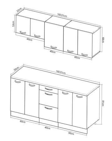 Bucatarii Moderne - Set bucatarie SPACE 160 cm, 6 corpuri, blat termorezistent, fronturi MDF, antracit