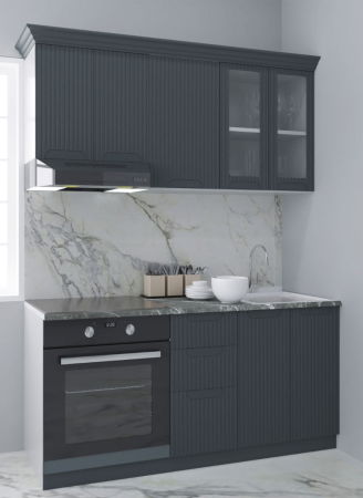 Bucatarii Moderne - Set bucatarie SPACE 160 cm, 6 corpuri, corp cuptor, cu sertare, blat termorezistent, fronturi MDF, antracit