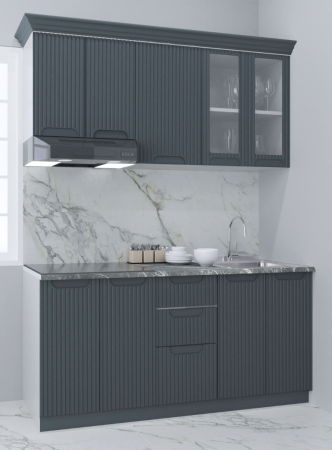 Bucatarii Moderne - Set bucatarie SPACE 160 cm, 6 corpuri, blat termorezistent, fronturi MDF, antracit