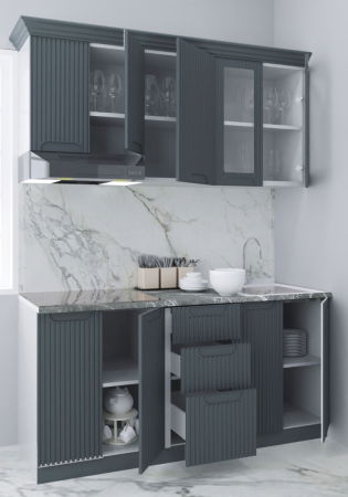 Bucatarii Moderne - Set bucatarie SPACE 160 cm, 6 corpuri, blat termorezistent, fronturi MDF, antracit