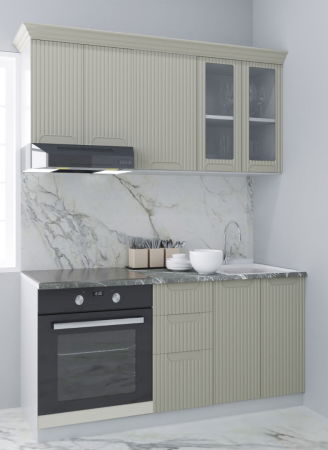 Bucatarii Moderne - Set bucatarie SPACE 160 cm, 6 corpuri, corp cuptor, cu sertare, blat termorezistent, fronturi MDF, crem