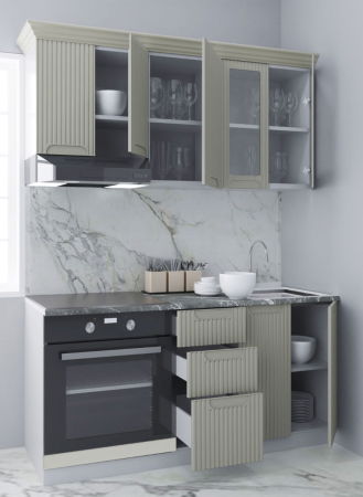 Bucatarii Moderne - Set bucatarie SPACE 160 cm, 6 corpuri, corp cuptor, cu sertare, blat termorezistent, fronturi MDF, crem