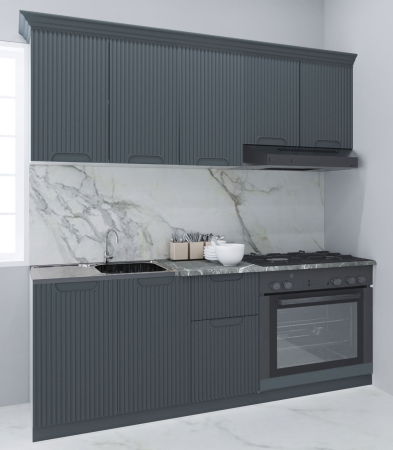 Bucatarii Moderne - Set bucatarie SPACE 180 cm, 6 corpuri, corp cuptor, blat termorezistent, fronturi MDF, antracit