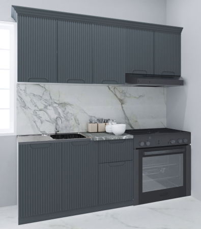 Produs în România - Set bucatarie SPACE 180 cm, 5 corpuri, blat termorezistent, fronturi MDF, antracit