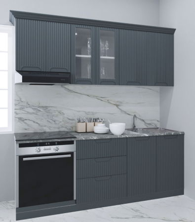 Bucatarii Moderne - Set bucatarie SPACE 200 cm, 6 corpuri, corp cuptor, cu sertare, blat termorezistent, fronturi MDF, antracit