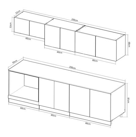 Produs în România - Set bucatarie SPACE 200 cm, 6 corpuri, corp cuptor, blat termorezistent, fronturi MDF, crem