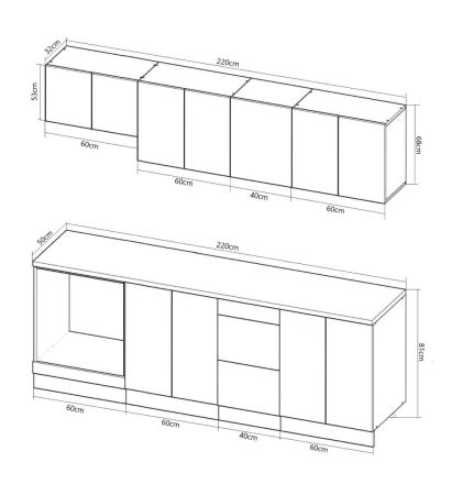 Bucatarii Moderne - Set bucatarie SPACE 220 cm, 8 corpuri, corp cuptor, cu sertare, blat termorezistent, fronturi MDF, antracit
