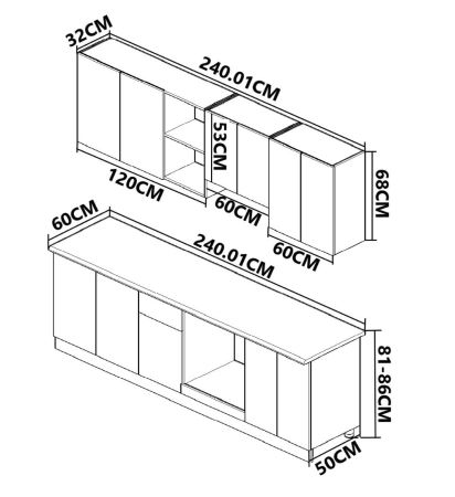 Bucatarii Moderne - Set bucatarie SPACE 240 cm, 6 corpuri, corp cuptor, blat termorezistent, fronturi MDF, alb rustic