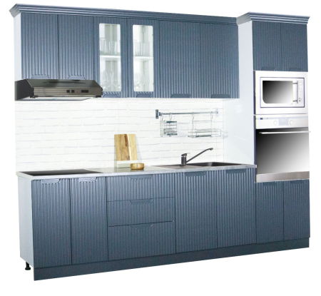 Bucatarii Moderne - Set bucatarie SPACE 260 cm, 7 corpuri, corp cuptor + microunde, blat termorezistent, fronturi MDF, antracit