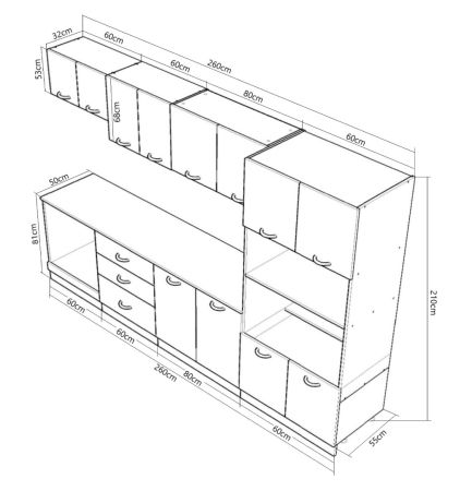 Set bucatarie SPACE 260 cm, 7 corpuri, corp cuptor + microunde, blat termorezistent, fronturi MDF, crem [7]