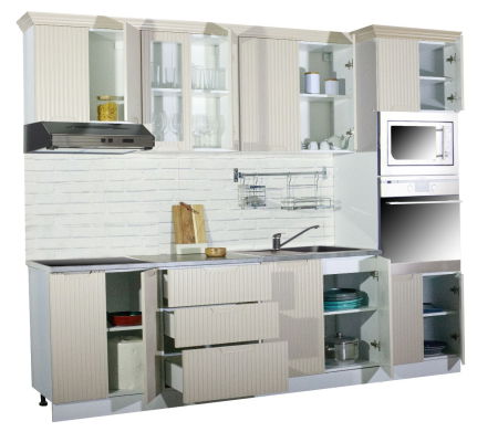 Set bucatarie SPACE 260 cm, 7 corpuri, corp cuptor + microunde, blat termorezistent, fronturi MDF, crem [4]