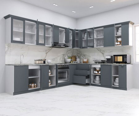 Bucatarii Moderne - Set bucatarie SPACE COLT 300x250 cm, 15 corpuri, blat termorezistent, fronturi MDF, antracit