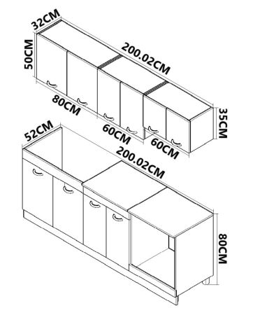 Produs în România - Set bucatarie SARONA 200 cm, 6 corpuri, corp cuptor, blat PAL, sonoma+antracit
