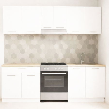 Bucatarii Moderne - Set bucatarie GERMANIA 220 cm, 5 corpuri, 1 sertar, blat gros, alb