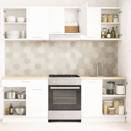 Bucatarii Moderne - Set bucatarie GERMANIA 220 cm, 5 corpuri, 1 sertar, blat gros, alb