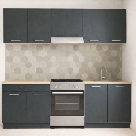 Produs în România - Set bucatarie GERMANIA 220 cm, 5 corpuri, 1 sertar, blat gros, antracit