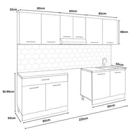 Bucatarii Moderne - Set bucatarie GERMANIA 220 cm, 5 corpuri, 1 sertar, blat gros, antracit + alb