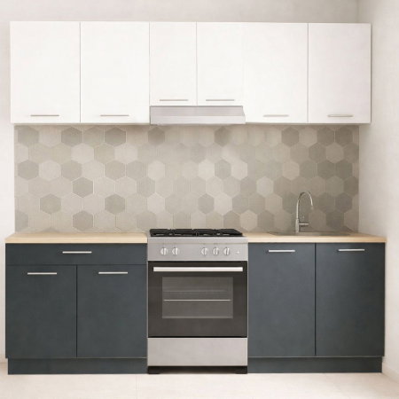 Bucatarii Moderne - Set bucatarie GERMANIA 220 cm, 5 corpuri, 1 sertar, blat gros, antracit + alb