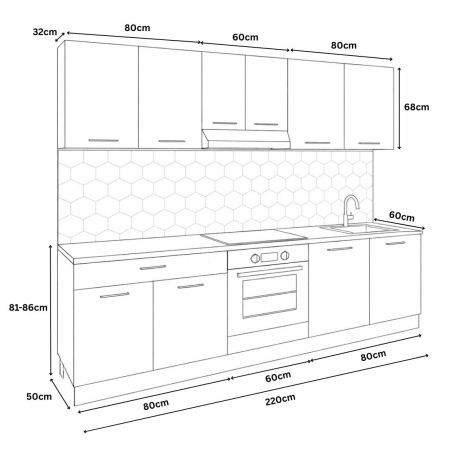 Bucatarii Moderne - Set bucatarie GERMANIA 220 cm, 6 corpuri, corp cuptor, 1 sertar, blat gros, alb