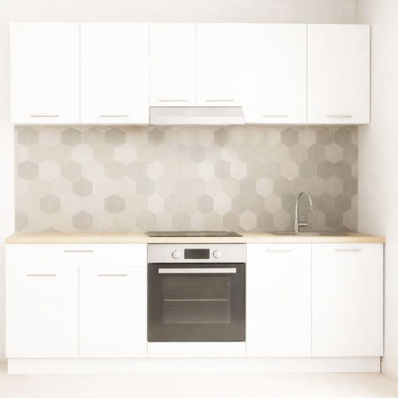 Bucatarii Moderne - Set bucatarie GERMANIA 220 cm, 6 corpuri, corp cuptor, 1 sertar, blat gros, alb