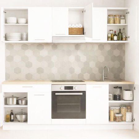 Bucatarii Moderne - Set bucatarie GERMANIA 220 cm, 6 corpuri, corp cuptor, 1 sertar, blat gros, alb