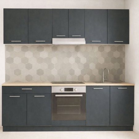 Bucatarii Moderne - Set bucatarie GERMANIA 220 cm, 6 corpuri, corp cuptor, 1 sertar, blat gros, antracit