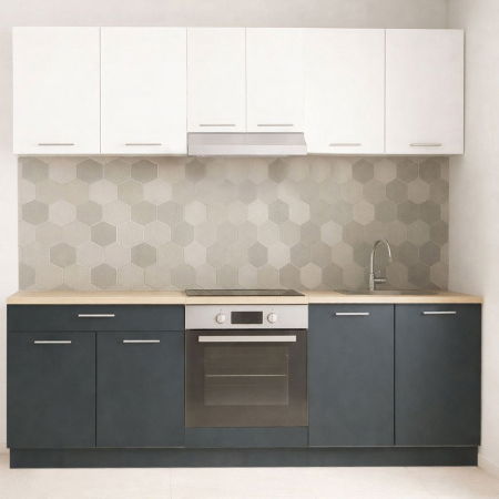 Bucatarii Moderne - Set bucatarie GERMANIA 220 cm, 6 corpuri, corp cuptor, 1 sertar, blat gros, antracit + alb