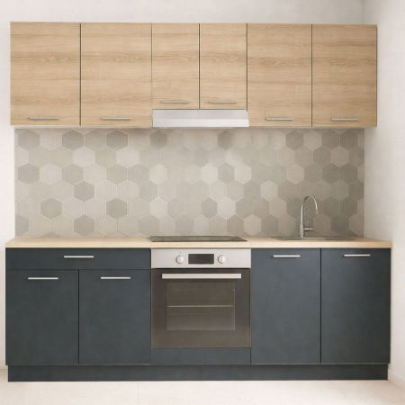 Bucatarii Moderne - Set bucatarie GERMANIA 220 cm, 6 corpuri, corp cuptor, 1 sertar, blat gros, antracit + sonoma