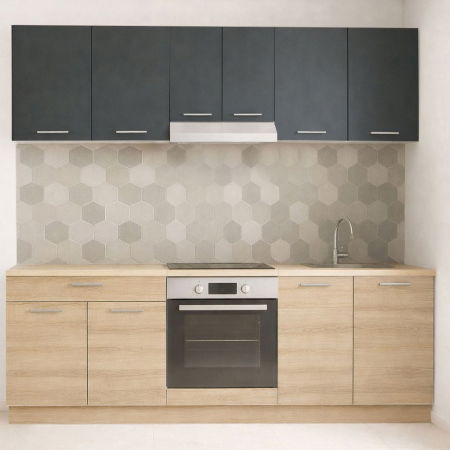 Bucatarii Moderne - Set bucatarie GERMANIA 220 cm, 6 corpuri, corp cuptor, 1 sertar, blat gros, sonoma + antracit