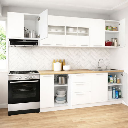 Set bucatarie GERMANIA 260 cm, 7 corpuri, 3 sertare, blat gros, alb [1]