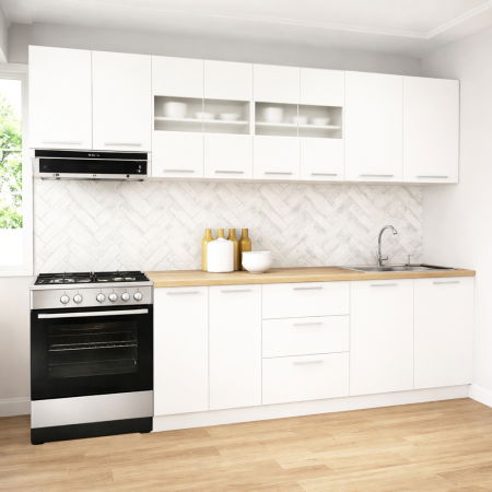 Set bucatarie GERMANIA 260 cm, 7 corpuri, 3 sertare, blat gros, alb [0]