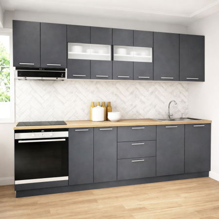 Bucatarii Moderne - Set bucatarie GERMANIA 260 cm, 8 corpuri, corp cuptor, 3 sertare, blat gros, antracit