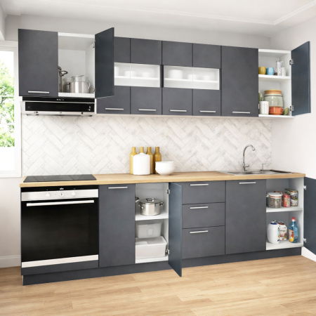 Bucatarii Moderne - Set bucatarie GERMANIA 260 cm, 8 corpuri, corp cuptor, 3 sertare, blat gros, antracit