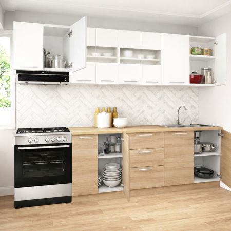 Set bucatarie GERMANIA 260 cm, 7 corpuri, 3 sertare, blat gros, sonoma + alb [1]