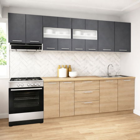 Set bucatarie GERMANIA 260 cm, 7 corpuri, 3 sertare, blat gros, sonoma + antracit [0]