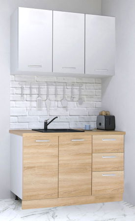 Bucatarii Moderne - Set bucatarie GERMANIA 120 cm, 4 corpuri, 3 sertare, blat gros, sonoma + alb