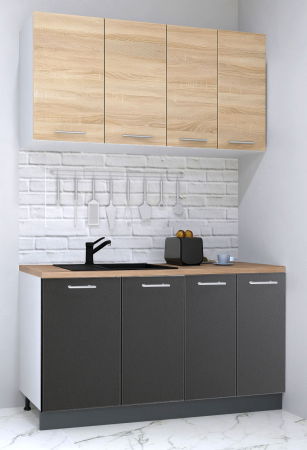 Produs în România - Set bucatarie GERMANIA 140 cm, 4 corpuri, blat gros, antracit + sonoma