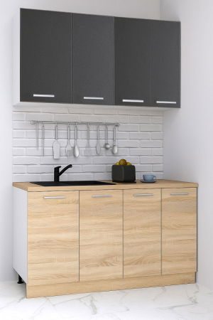 Produs în România - Set bucatarie GERMANIA 140 cm, 4 corpuri, blat gros, sonoma + antracit