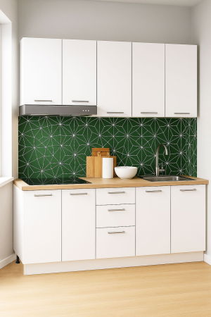 Bucatarii Moderne - Set bucatarie GERMANIA 160 cm, 6 corpuri, 3 sertare, blat gros, alb