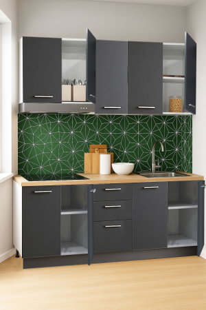 Bucatarii Moderne - Set bucatarie GERMANIA 160 cm, 6 corpuri, blat gros, soft-close, antracit