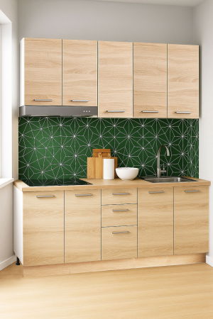 Bucatarii Moderne - Set bucatarie GERMANIA 160 cm, 6 corpuri, 3 sertare, blat gros, sonoma