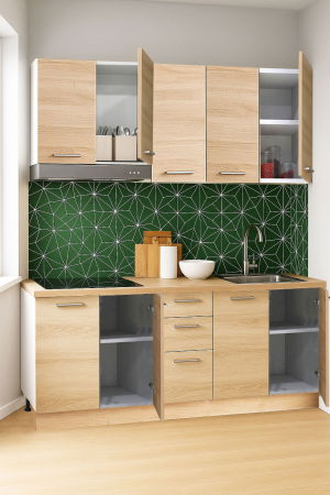 Bucatarii Moderne - Set bucatarie GERMANIA 160 cm, 6 corpuri, 3 sertare, blat gros, sonoma