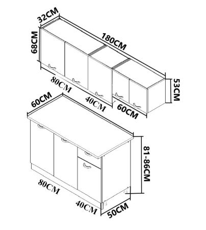 Produs în România - Set bucatarie GERMANIA 180 cm, 5 corpuri, 1 sertar, blat gros, sonoma + antracit