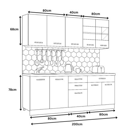 Bucatarii Moderne - Set bucatarie GERMANIA 200 cm, 6 corpuri, 4 sertare, blat gros, sonoma + antracit