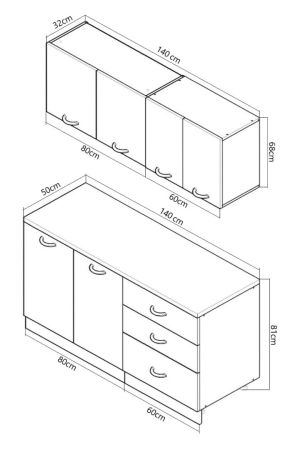 Bucatarii Moderne - Set bucatarie GERMANIA 140 cm, 4 corpuri, 3 sertare, blat gros, antracit + alb