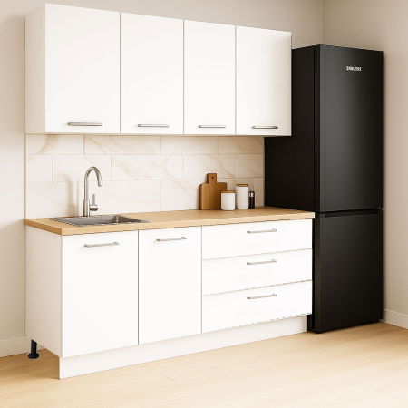 Bucatarii Moderne - Set bucatarie GERMANIA 160 cm, 4 corpuri, 3 sertare, blat gros, alb