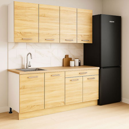 Bucatarii Moderne - Set bucatarie GERMANIA 160 cm, 4 corpuri, 1 sertar, blat gros, sonoma