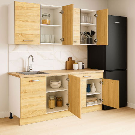 Bucatarii Moderne - Set bucatarie GERMANIA 160 cm, 4 corpuri, 1 sertar, blat gros, sonoma