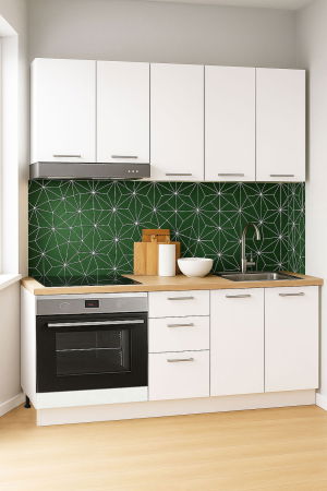 Bucatarii Moderne - Set bucatarie GERMANIA 160 cm, 6 corpuri, corp cuptor, 3 sertare, blat gros, alb